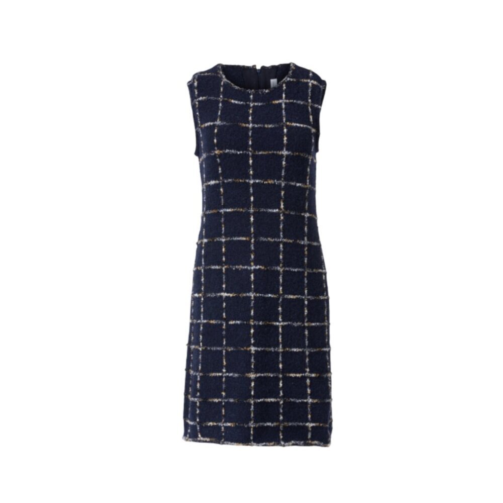 NWOT Amina Rubinacci Sheath Dress Womens 48 12 XL Navy Blue Crew Neck Alpaca NEW